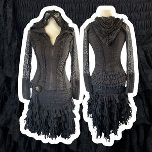 Ms. Be Emmanuelle Blanc Festival Goth Lace Ruffled Hooded Two-Piece